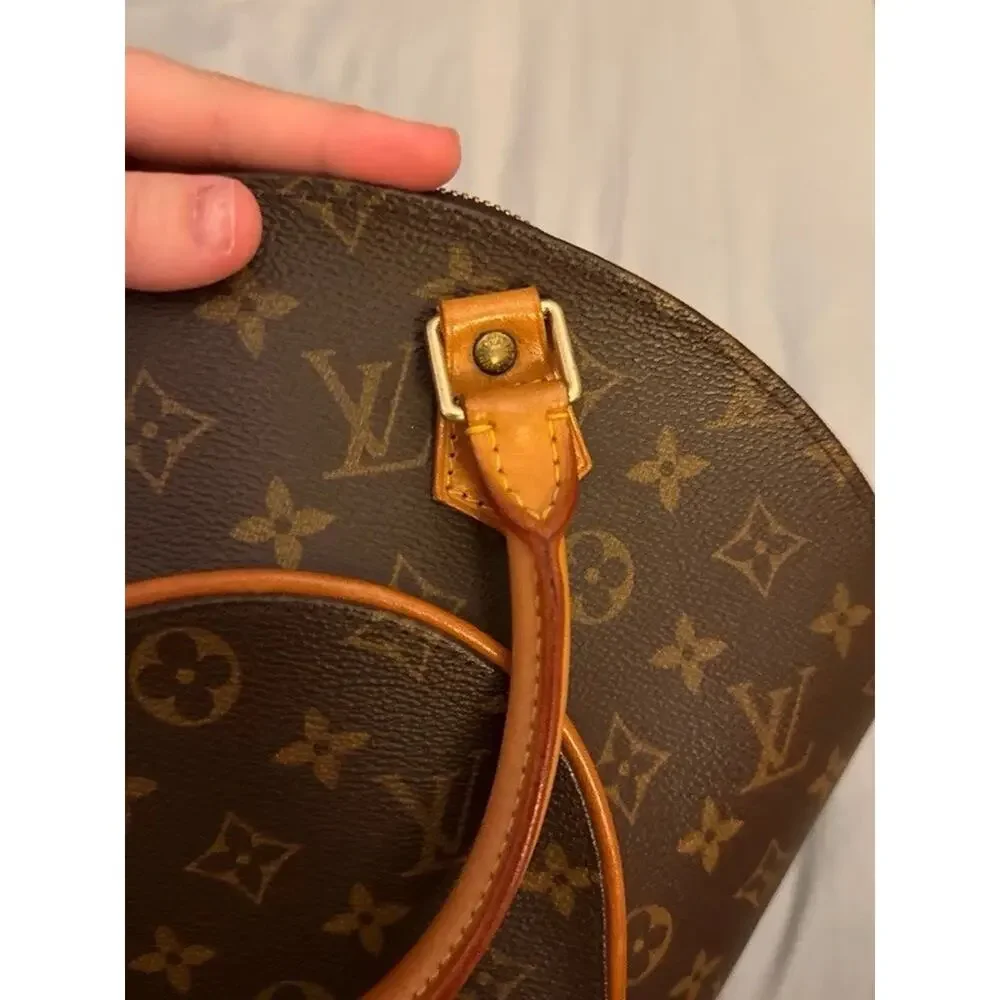 Louis Vuitton Monogram Coated Top Handle Satchel Brown Tan Zip Gold Hardware